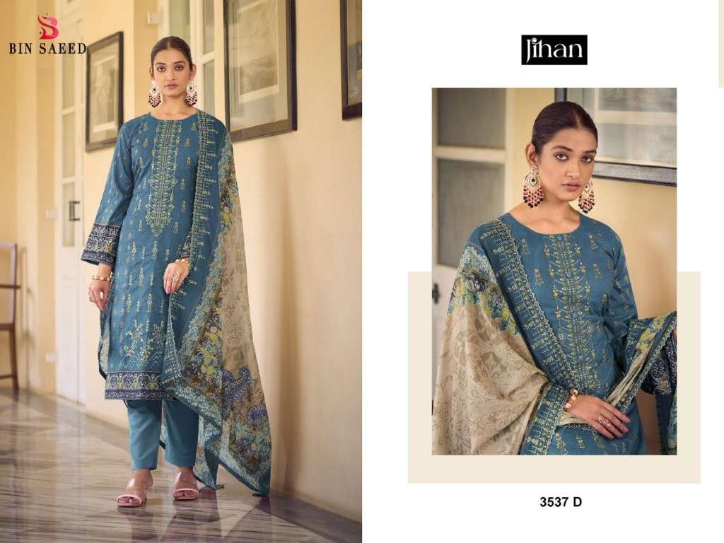 JIHAN BIN SAEED 3537 COLOUR PURE HEAVY EMBROIDERY LAWN PAKISTANI DRESSES-00201
