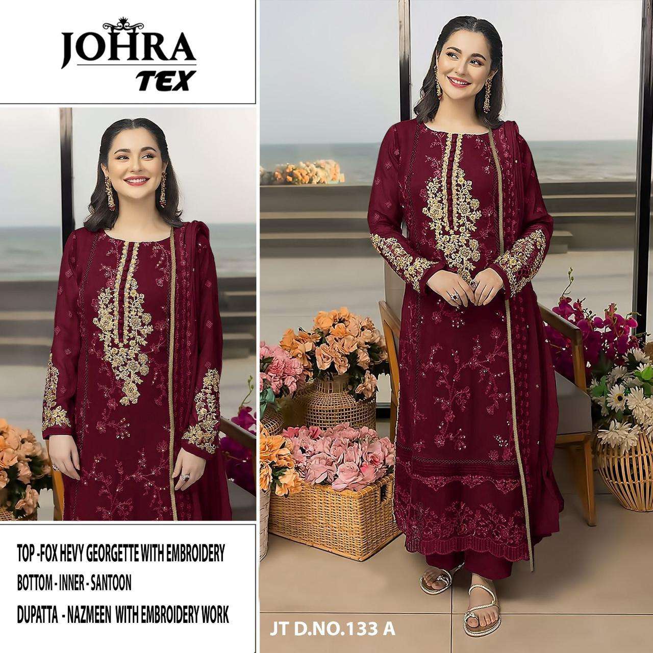 JOHRA TEX JT-133 HEVAY EMBROIDERY FAUX GEORGETTE PAKISTANI DRESSES-00062