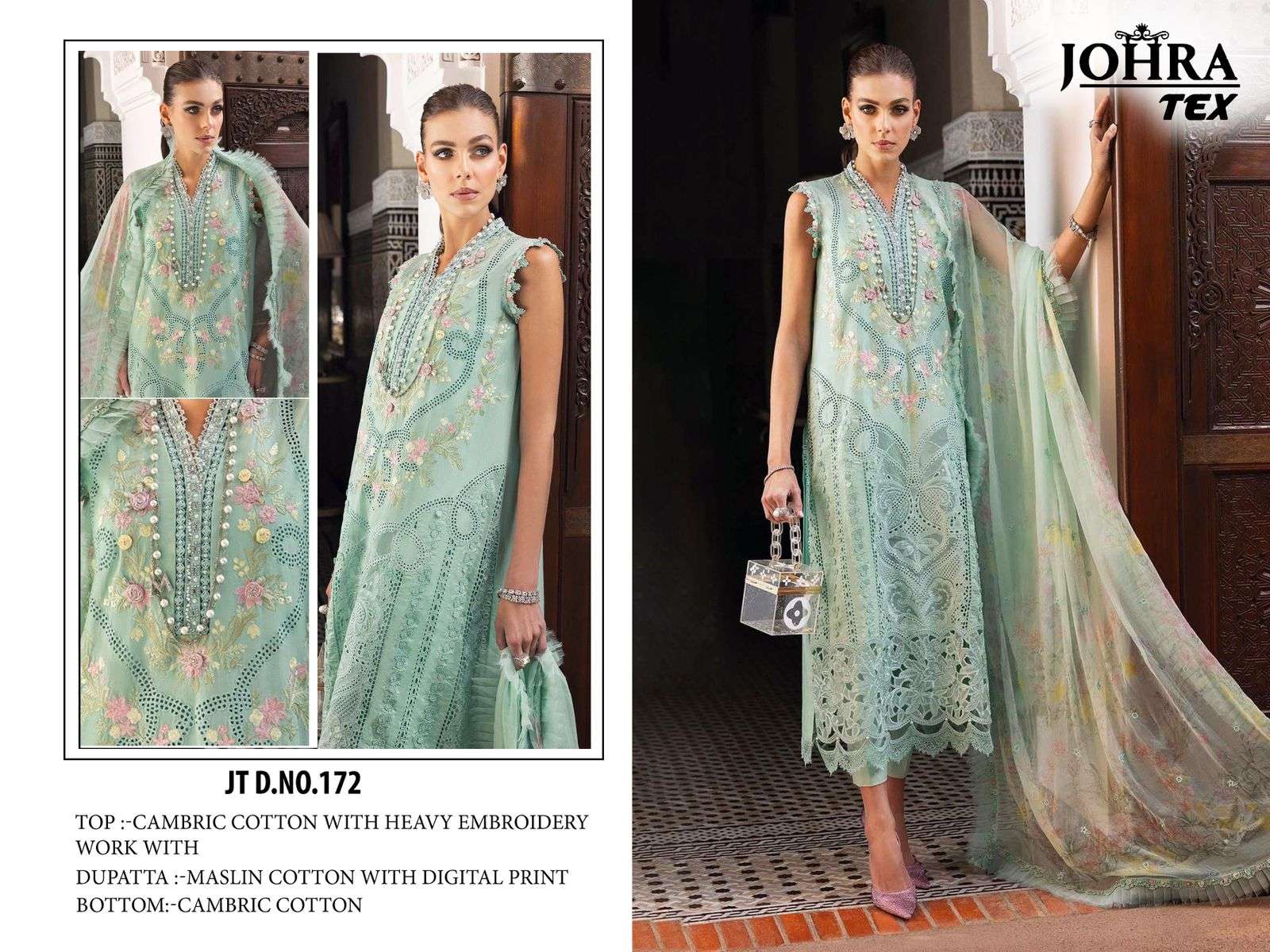 JOHRA TEX JT-172 HEAVY EMBROIDERY CAMBRIC COTTON PAKISTANI DRESS-00062