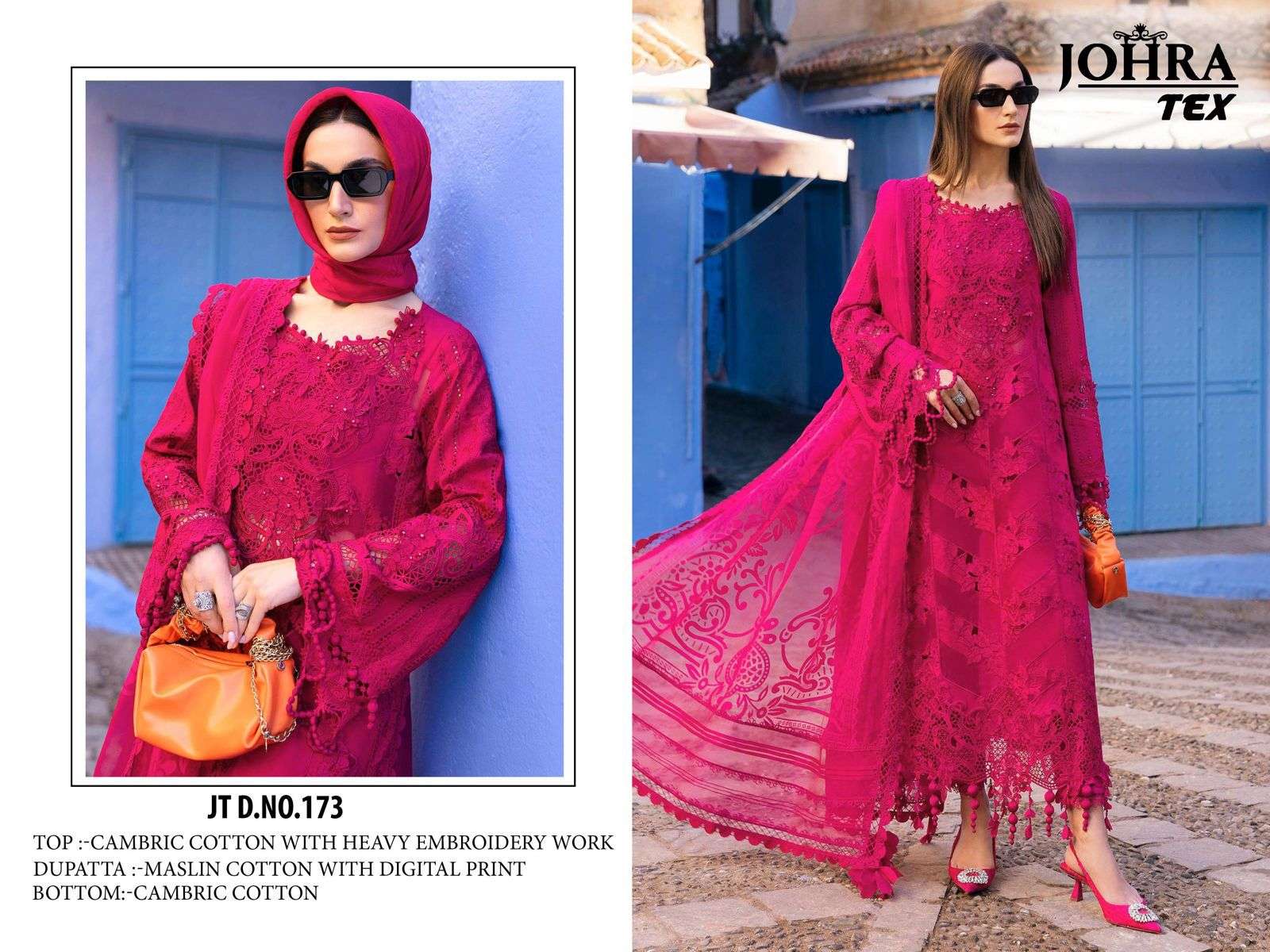 JOHRA TEX JT-173 HEAVY EMBROIDERY CAMBRIC COTTON PAKISTANI DRESS-00062