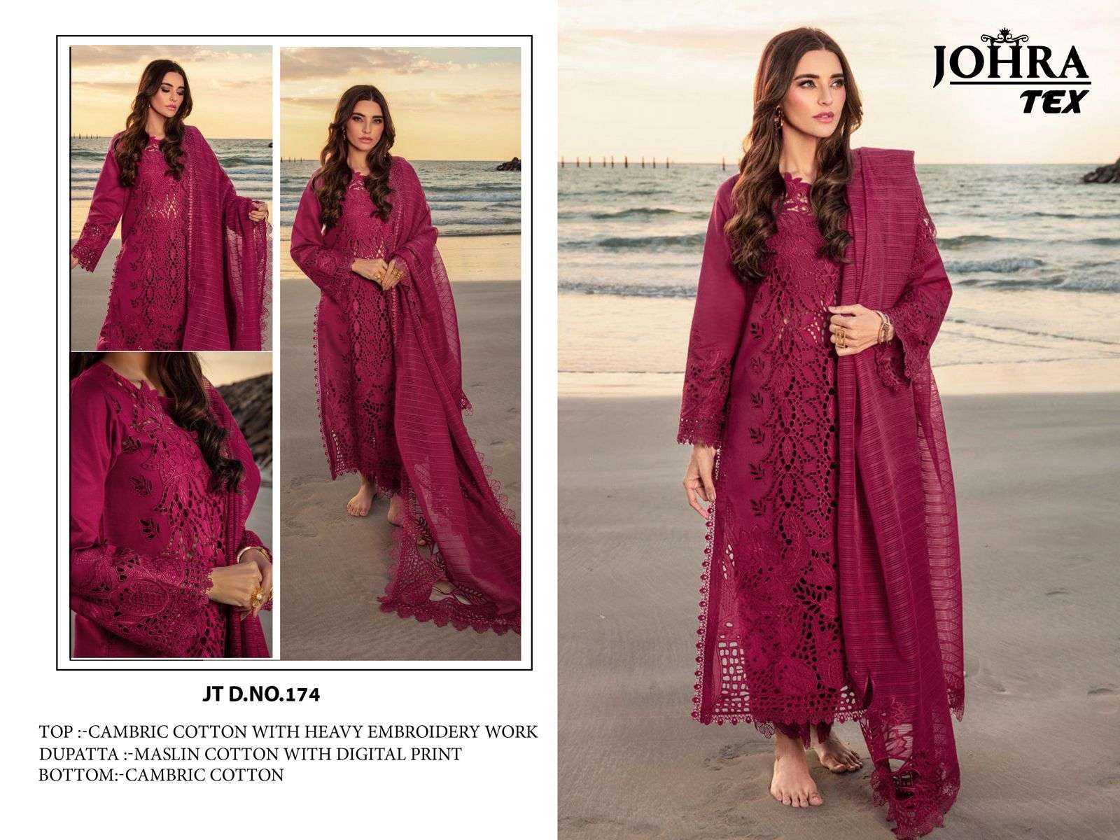 JOHRA TEX JT-174 HEAVY EMBROIDERY CAMBRIC COTTON PAKISTANI DRESS-00062
