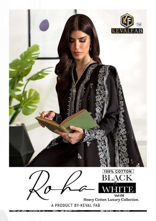 KEVAL FAB ROHA BLACK AND WHITE 8001 TO 8006 SERIES PURE COTTON PRINTED PAKISTANI DRESSES-00062