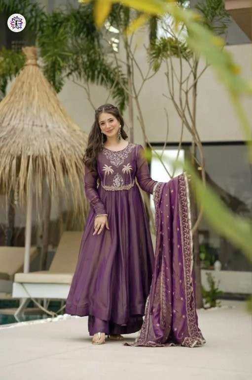 KF-5014 BY ASLIWHOLESALE DESIGNER PURE SILK CHANDETI EMBROIDERY DRESSES-00096