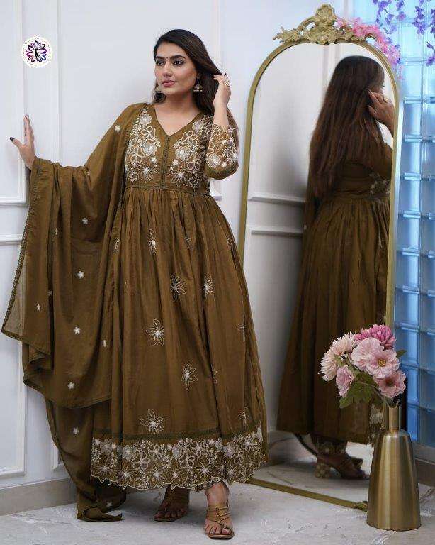 KF-6017 BY ASLIWHOLESALE DESIGNER PURE COTTON SILK EMBROIDERY DRESSES-00096