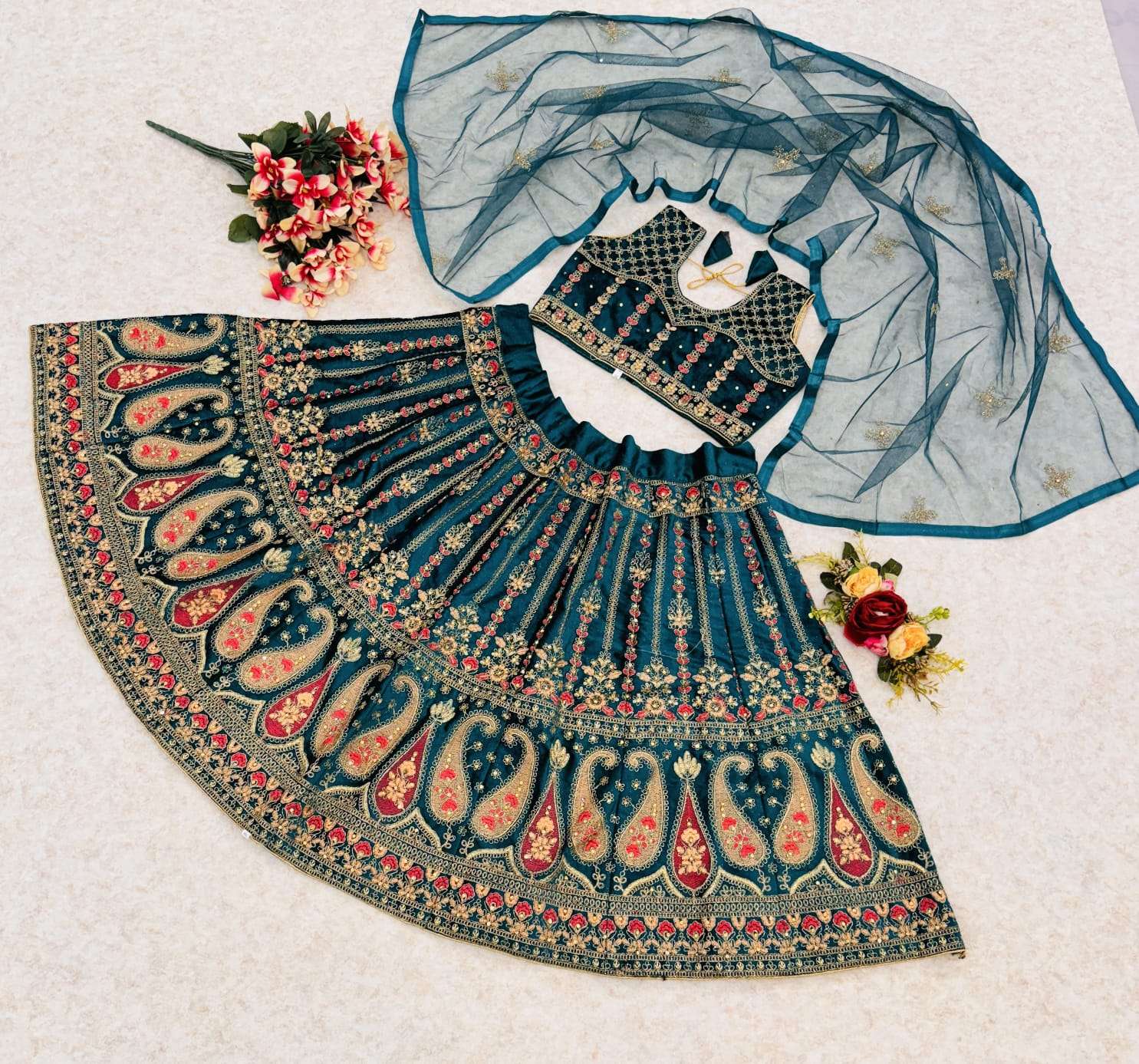 KIDS LEHENGA VOL-3 BY ASLIWHOLESALE DESIGNER PURE VELVET EMBROIDERY KIDS LEHENGAS-00029