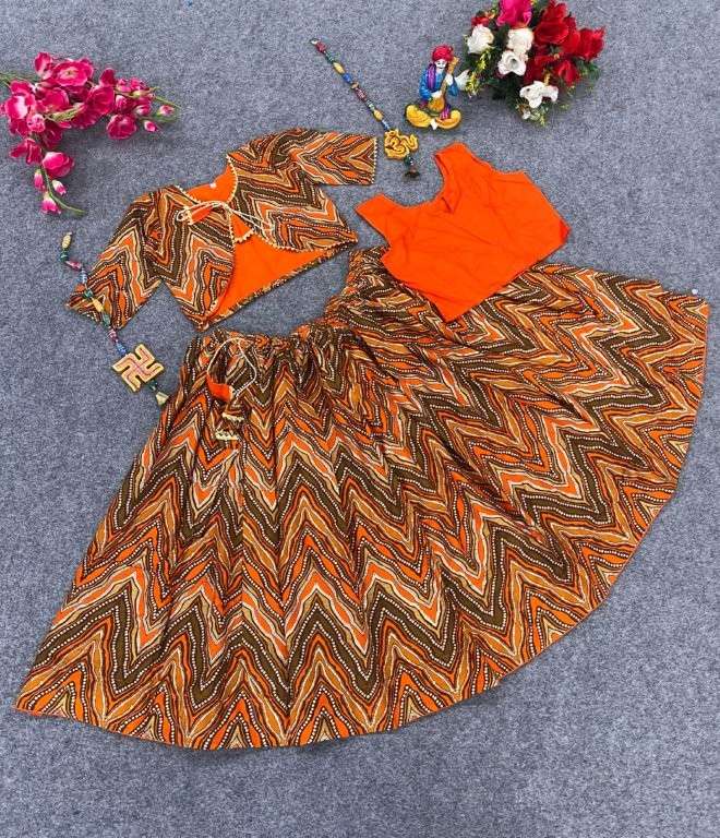 KIDS LEHENGA VOL-4 BY ASLIWHOLESALE DESIGNER PURE RAYON PRINTED KIDS LEHENGA-00029