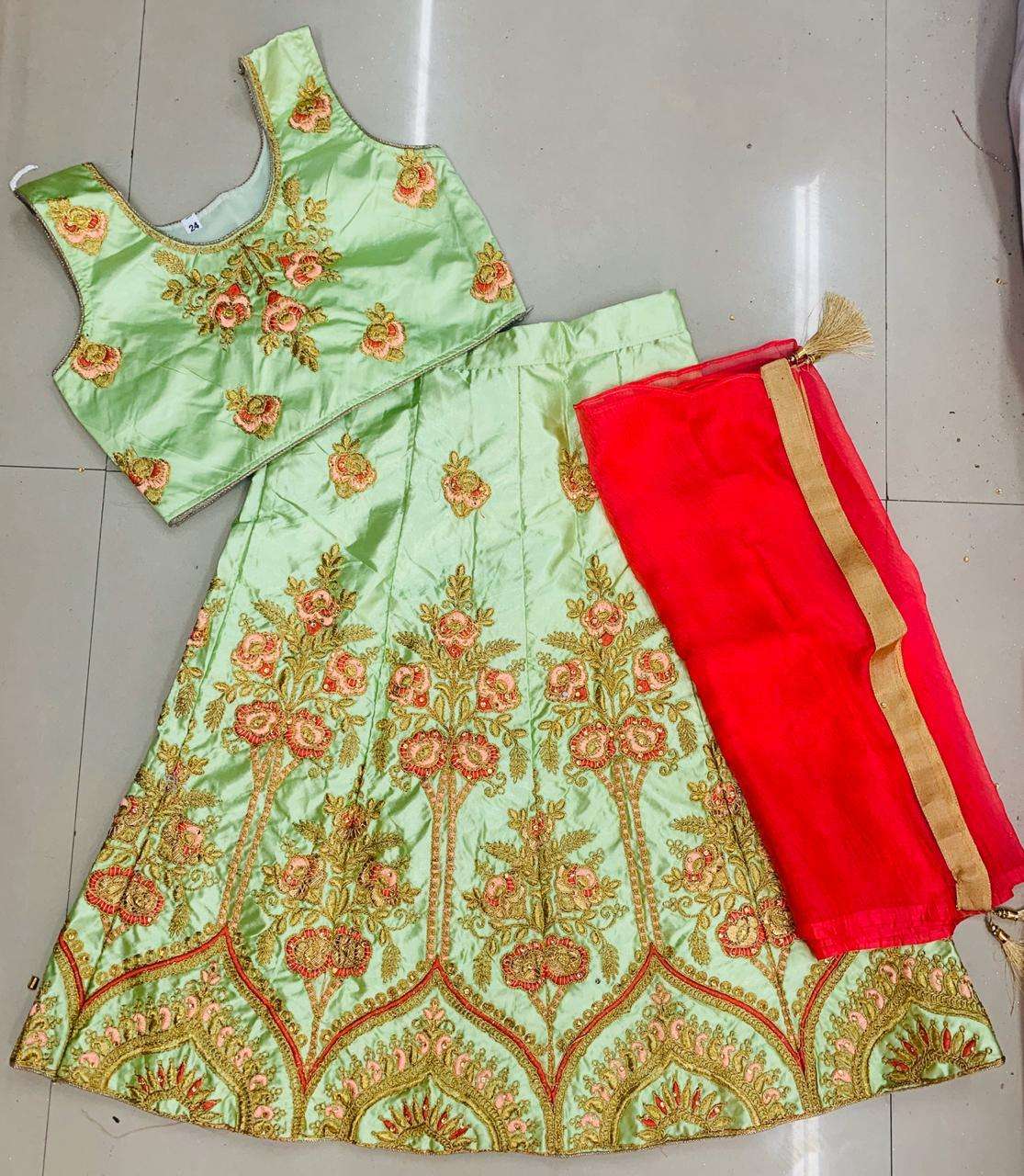KIDS LEHENGA VOL-7  BY ASLIWHOLESALE DESIGNER PURE SATIN EMBROIDERY KISD LEGENGA-00029