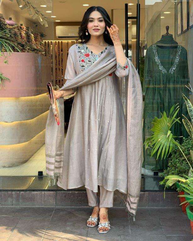 KIMAYA BY ASLIWHOLESALE DESIGNER PURE VISCOSE CHINON EMBROIDERY DRESSES-00264