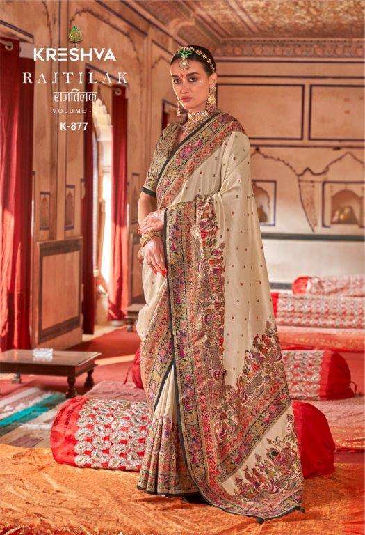 KRESHVA RAJ-TILAK VOL-2 K-877 TO K-882 SERIES PURE SILK PRINTED SAREES-00178