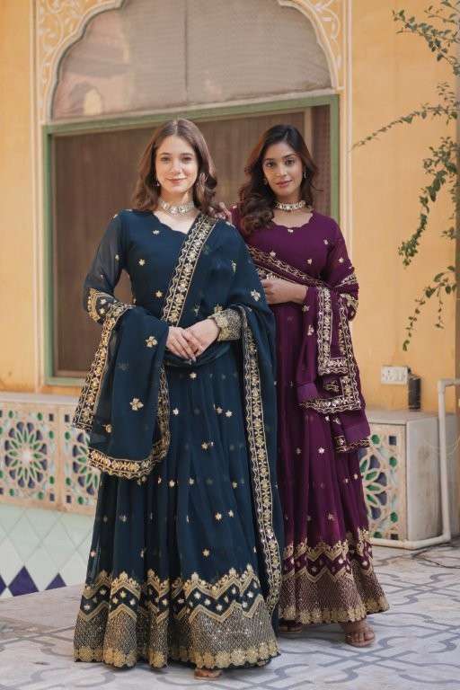 L-9211 COLOUR BY ASLIWHOLESALE DESIGNER PURE FAUX GEORGETTE EMBROIDERY DRESSES-00014
