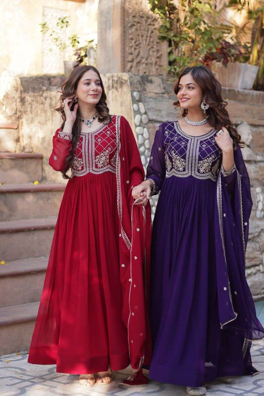 L-9220 COLOUR BY ASLIWHOLESALE DESIGNER PURE FAUX GEORGETTE EMBROIDERY DRESSES-00014