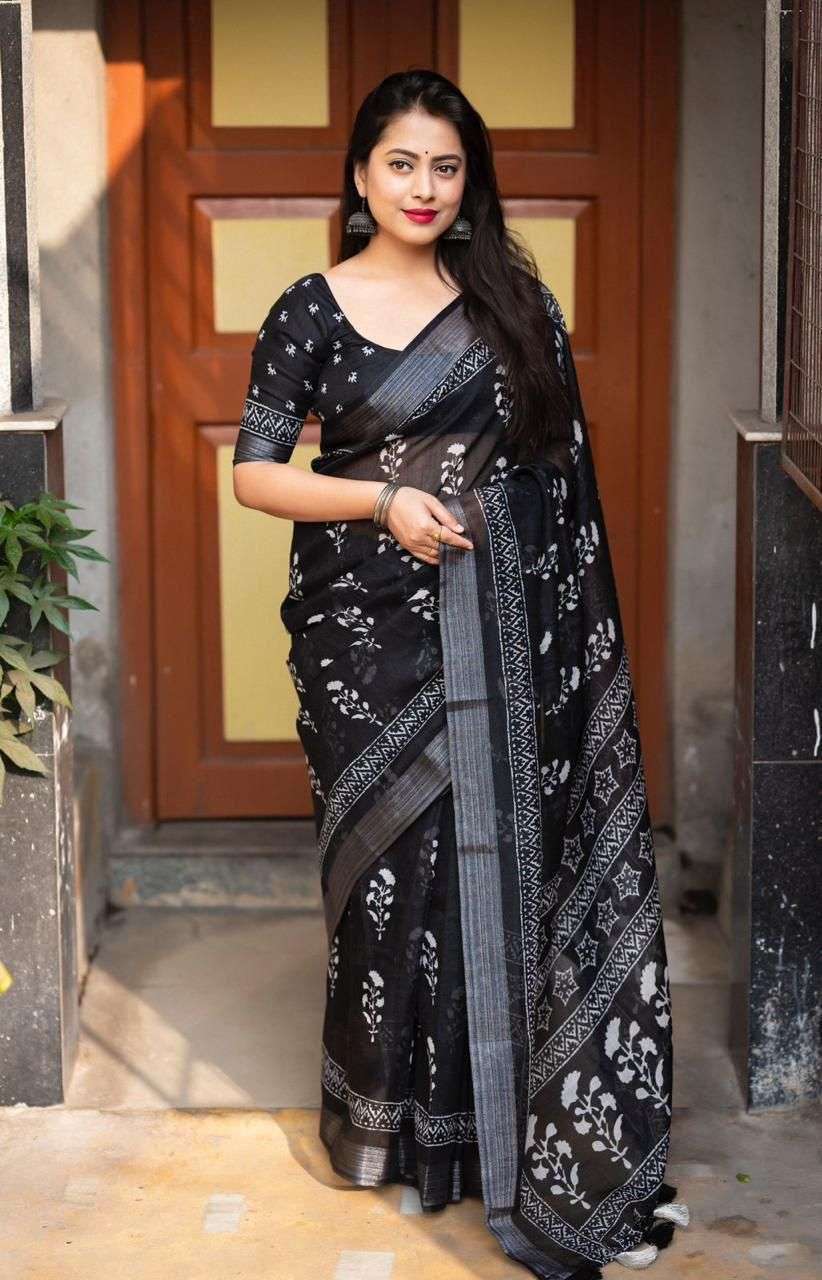 LENIN HIT BY ASLIWHOLESALE DESIGNER PURE SOFT LENIN FANCY PRINTED SAREES-00279