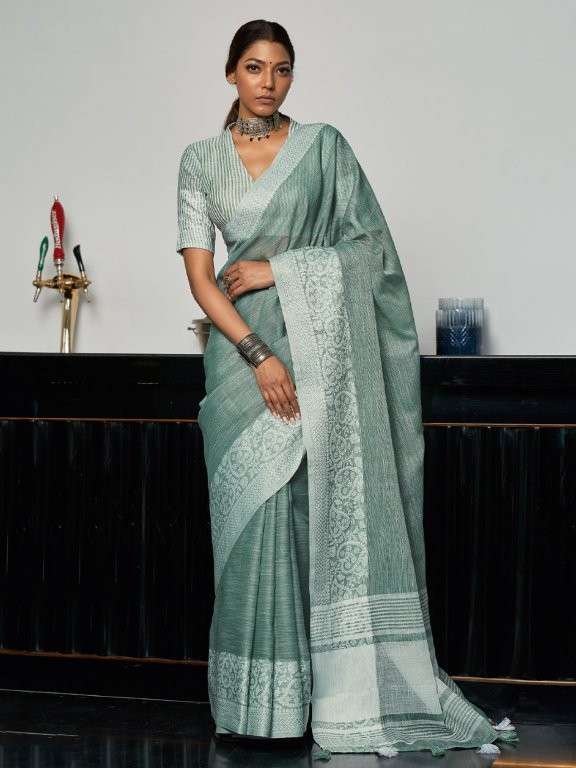 LINEN LOOMS BY ASLIWHOLESALE DESIGNER PURE LINEN SAREES-00281