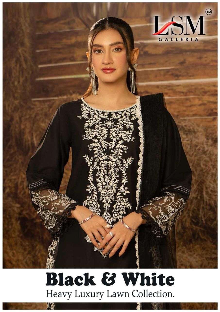 LSM GALLERIA BLACK AND WHITE 111 TO 116 SERIES PURE LAWN EMBROIDERY PAKISTANI DRESSES-00062