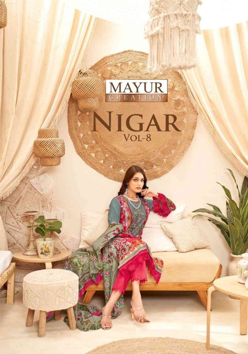 MAYUR CREATION NIGAR VOL-08 8001 TO 8008 SERIES PURE COTTON PRINTED PAKISTANI DRESSES-00062