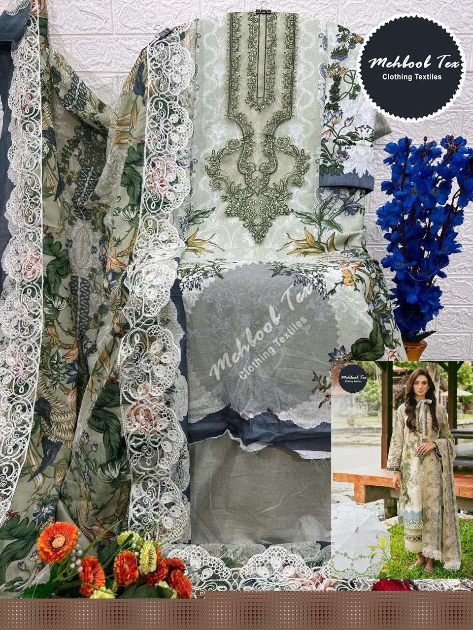 MEHBOOB TEX M-1417 PURE HEAVY COTTON PRINTED EMBROIDERY PAKISTANI DRESSES-00071