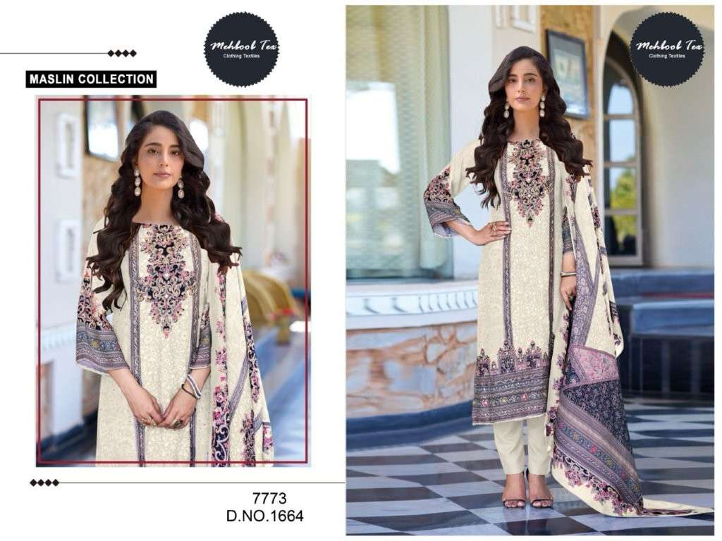 MEHBOOB TEX M-1664 HAVY EMBROIDERY MUSLIN PRINTED PAKISTANI DRESS-00062