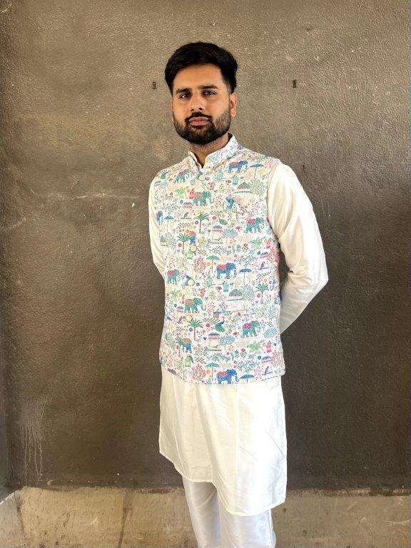 MERAKI NX BY ASLIWHOLESALE DESIGNER PURE PREMIUM SILK MENS KURTA-00179