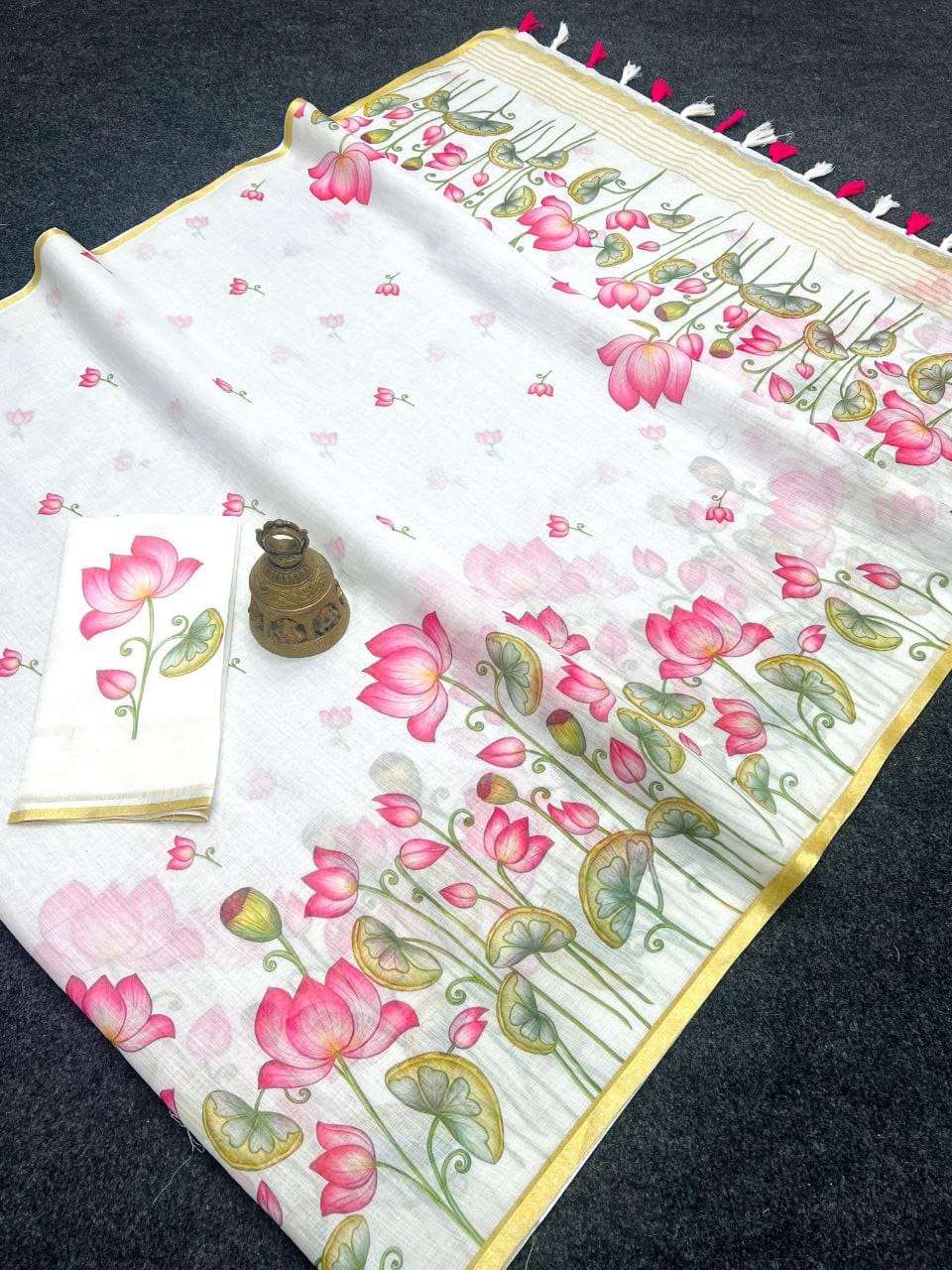 MG-552 BY ASLIWHOLESALE DESIGNER PURE LINEN PRINTED SAREES-00219