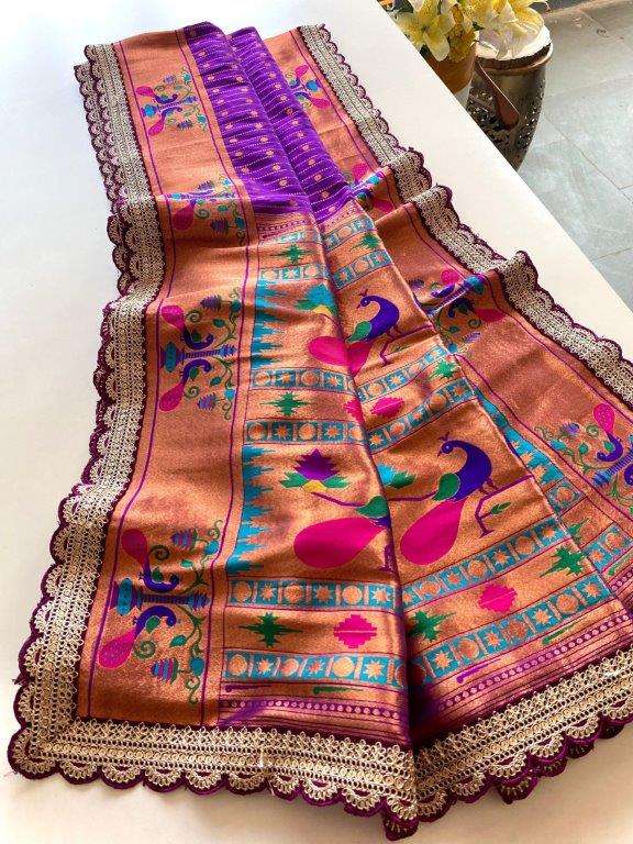 MIHIRA LACE BY ASLIWHOLESALE DESIGNER PURE PAITHANI SILK SAREES-00282