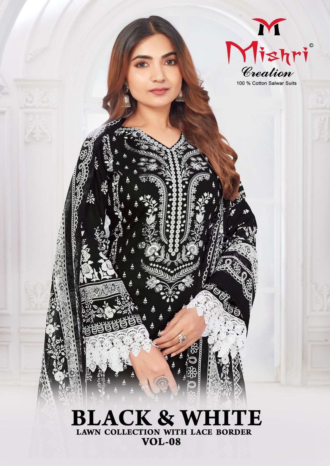 MISHRI CREATIONS BLACK & WHITE VOL-8 8001 TO 8006 SERIES PURE LAWN COTTON PAKISTANI DRESSES-00201