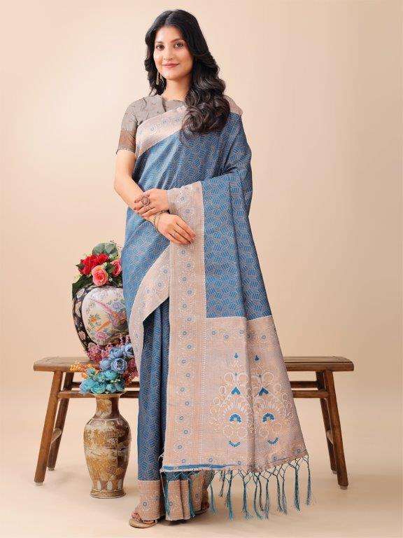 MISS INDIA BY ASLIWHOLESALE DESIGNER PURE LICHI SILK SAREES-00281