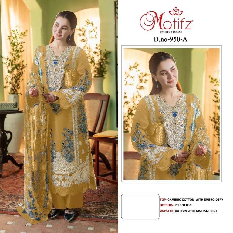 MOTIFZ 950 HEAVY EMBROIDERY CAMBIC COTTON PRINTED PAKISTANI DRESSES-00201