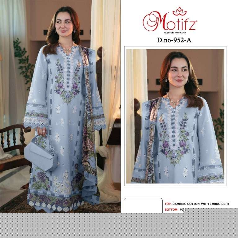 MOTIFZ 952 COLOUR PURE HEAVY EMBROIDERY CAMBRIC PAKISTANI DRESSES-00201