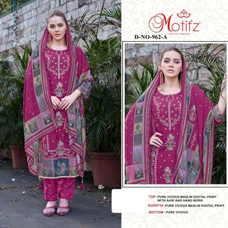 MOTIFZ 962 HEAVY EMBROIDERY VISCOSE MUSLIN PAKISTANI DRESSES-00201