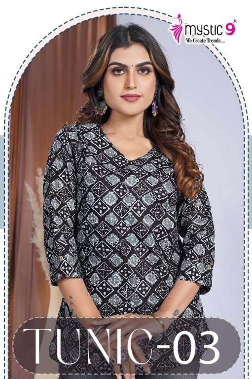 MYSTIC9 TUNIC VOL-3 3001 TO 3012 SERIES PURE COTTON PRINTED KURTIS-00140