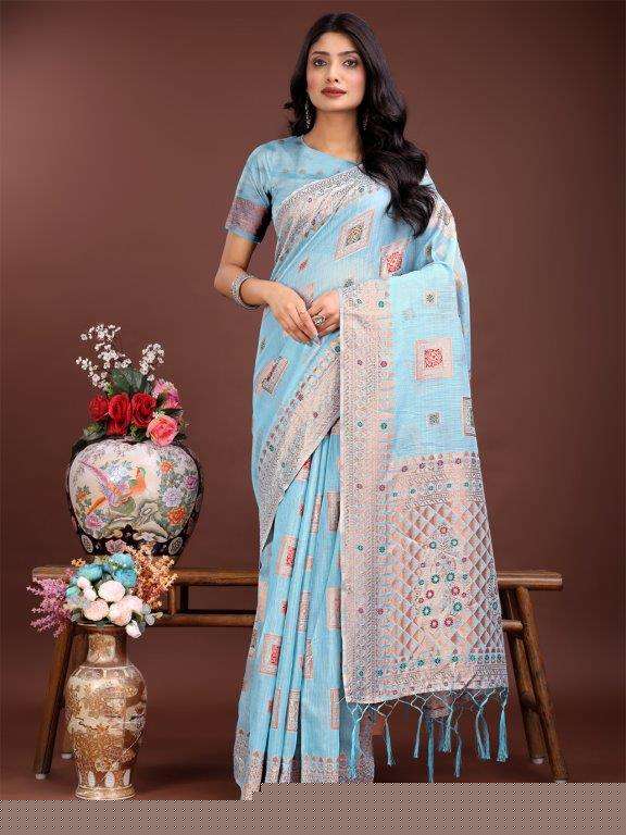 NAZRANA BY ASLIWHOLESALE DESIGNER PURE LINENE COTTON SAREES-00281