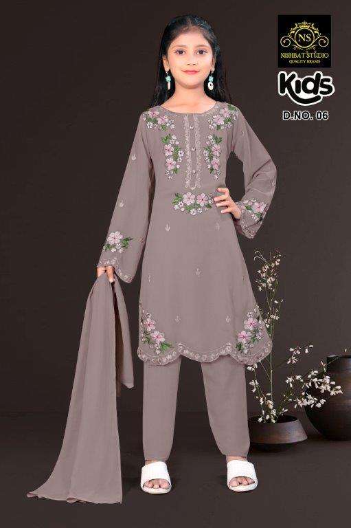 NISHBAT 006 COLOUR PURE FAUX GEORGETTE EMBROIDERY KIDS WEAR-00204