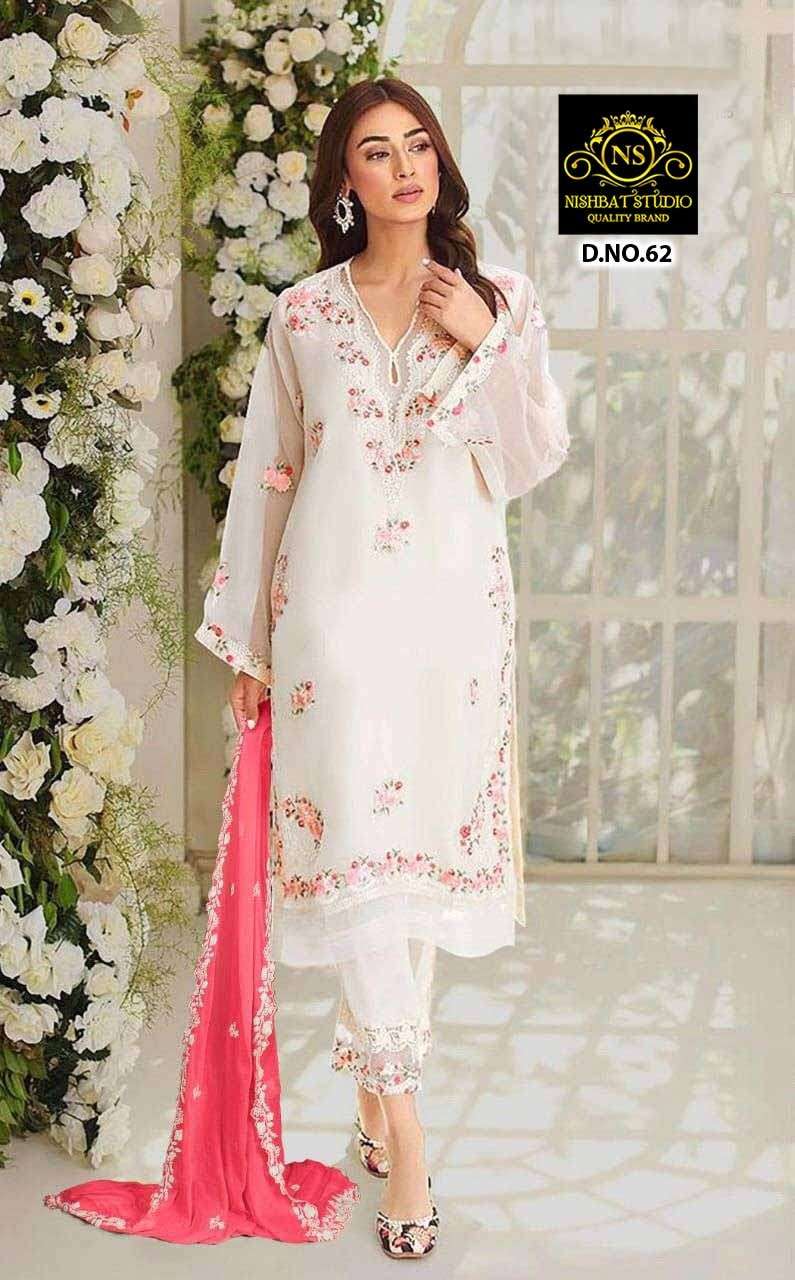 NISHBAT 62 COLOUR PURE GEORGETTE EMBROIDERY DRESSES-00204