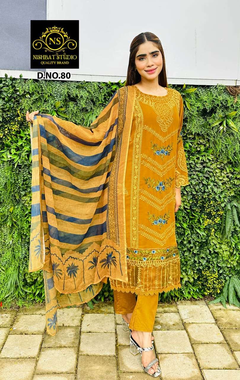 NISHBAT 80 COLOUR PURE  GEORGETTE PRINTED PAKISATANI  DRESSES-00204