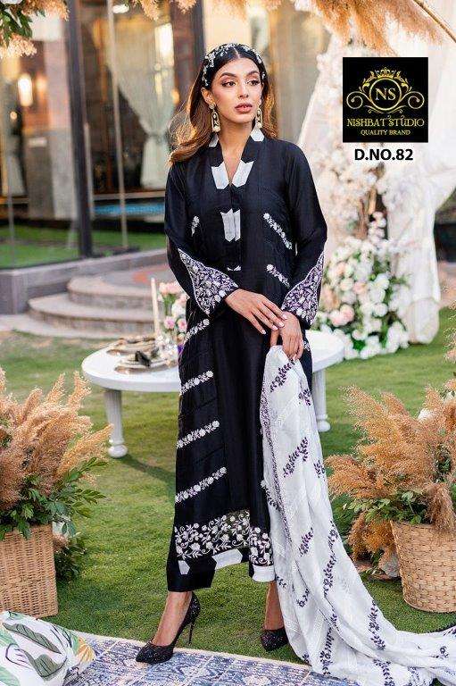NISHBAT 82 COLOUR PURE GEORGETTE EMBORIDERY DRESSES-00204