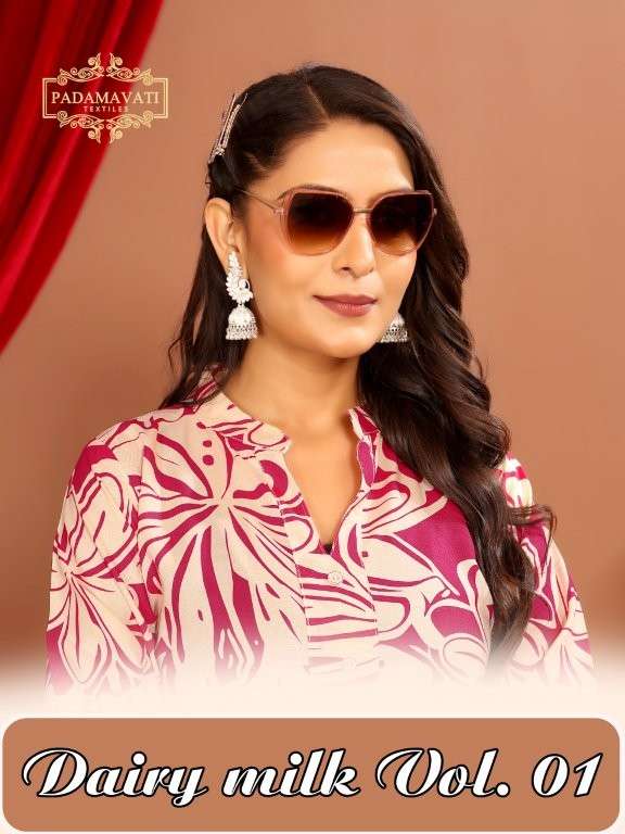 PADMAVATI TEXTILE DAIRY MILK VOL-1 DESIGNER FANCY 14KG RAYON PRINTED KURTIS-00014