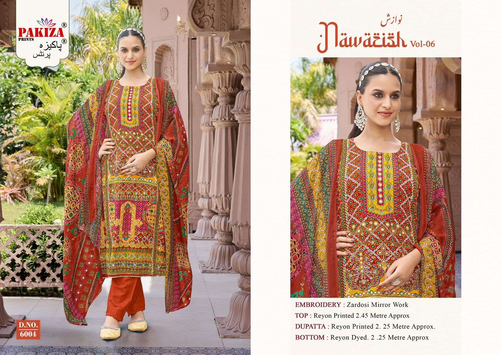 PAKIZA PRINT NAWAZISH VOL-06 6001 TO 6004 SERIES PURE RAYON PRINTED PAKISTANI DRESSES-00201
