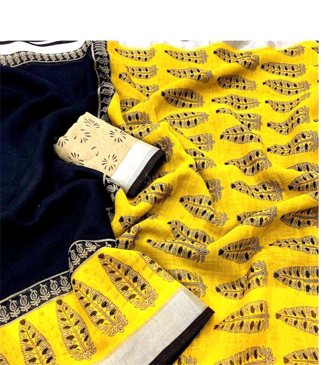 PALLU BY ASLIWHOLESALE DESIGNER PURE LINEN COTTON PRINTED SAREES-00279