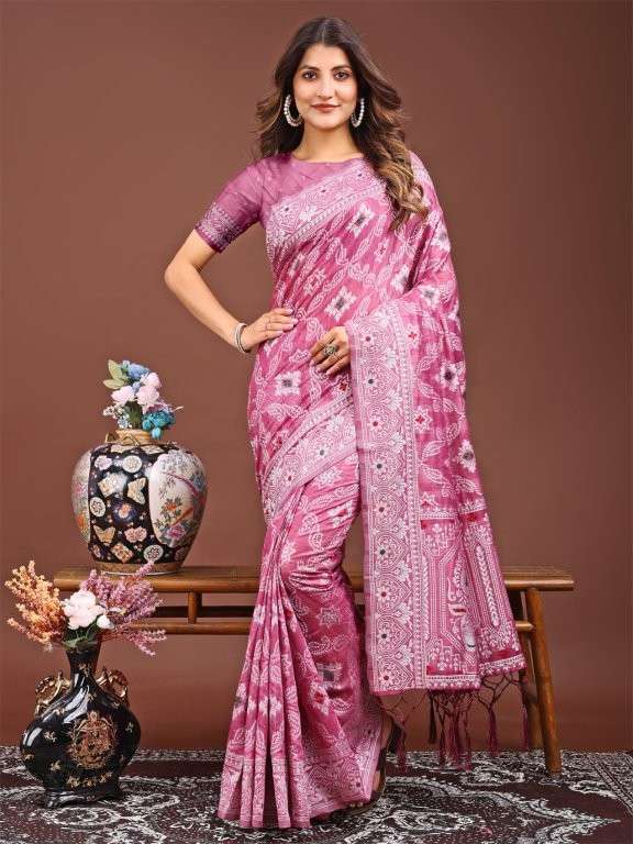 PANKHURI BY ASLIWHOLESALE DESIGNER PURE LINEN COTTON PRINTED SAREES-00281