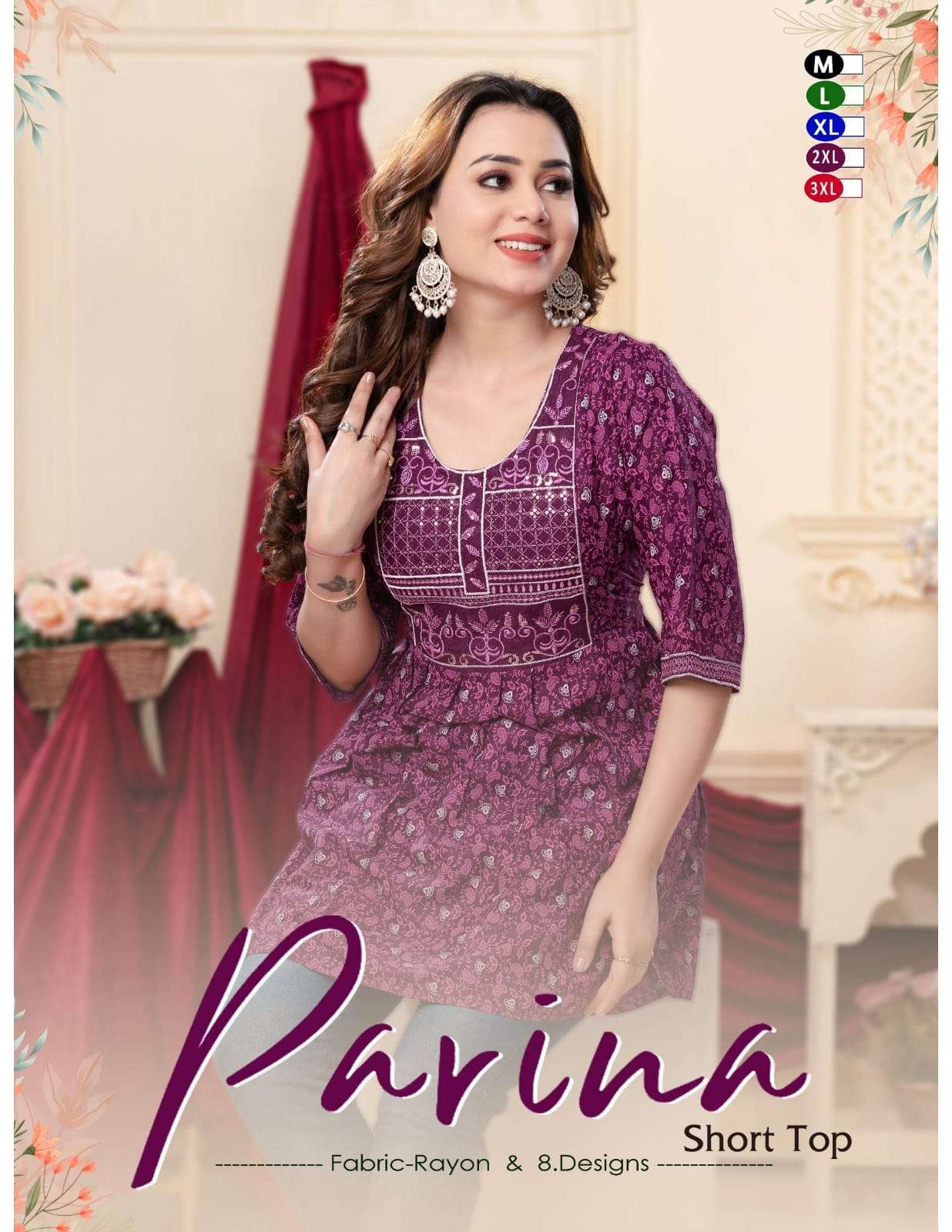 PARINA BY ASLIWHOLESALE DESIGNER PURE RAYON PRINTED KURITS-00093