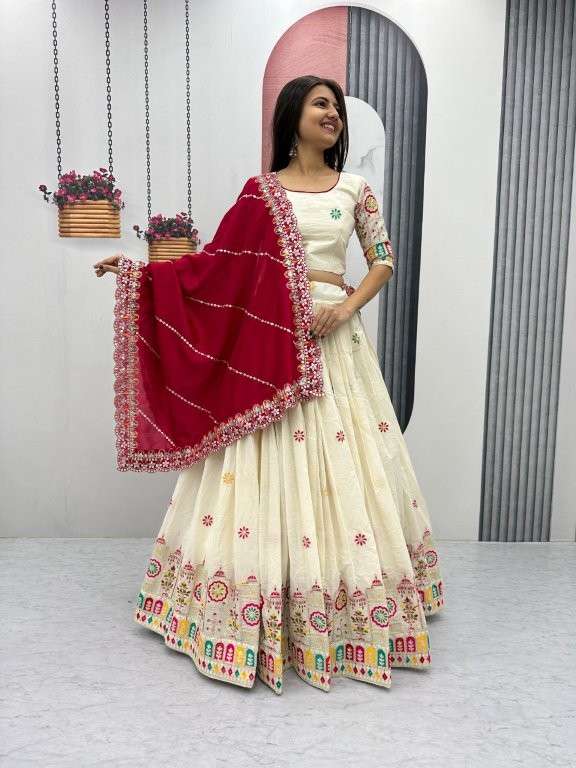 PC-510 BY ASLIWHOLESALE DESIGNER PURE COTTON EMBROIDERY LEHENGA-00045