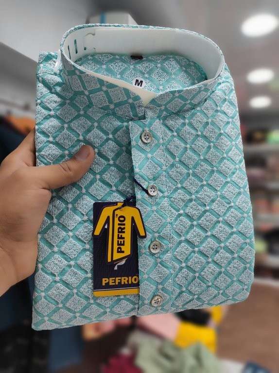 PEFRIO BY ASLIWHOLESALE DESIGNER PURE COTTON EMBROIDERY MENS KURTA PAYJAMA-00179