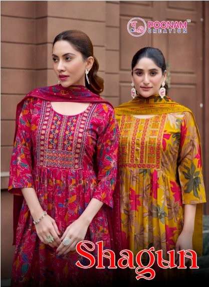 POONAM CREATION SHAGUN 1001 TO 1008 SERIES PURE RAYON PRINTD DRESSES-00014