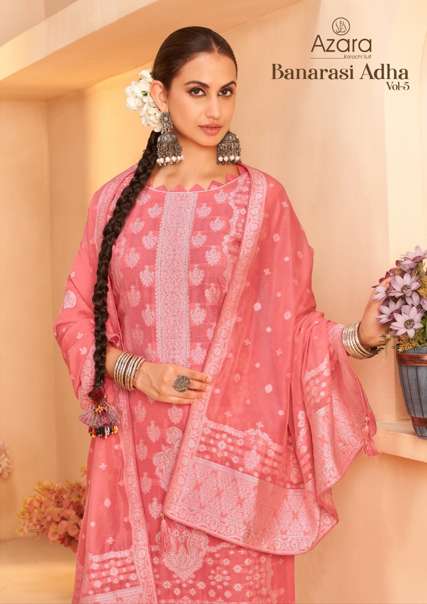 RADHIKA FASHION AZARA BANARASI ADHA VOL-5 PURE COTTON JACQUARD DRESSES-00011