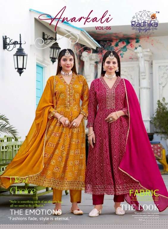 RADHIKA LIFESTYLE ANARKALI VOL-6 6001 TO 6007 SERIES PURE RAYON PRINTED ANARKALI DRESSES-00140