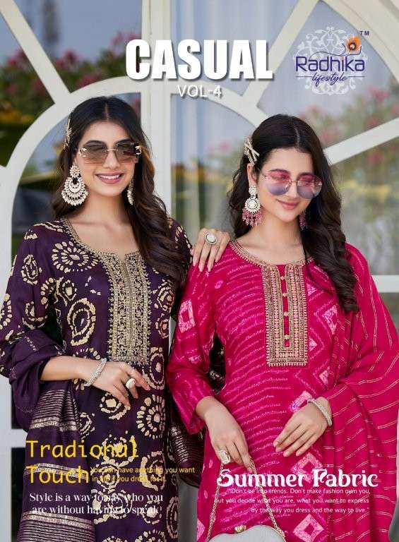 RADHIKA LIFESTYLE CASUAL VOL-4 4001 TO 4007 SERIES PURE RAYON PRINTED DRESSES-00140