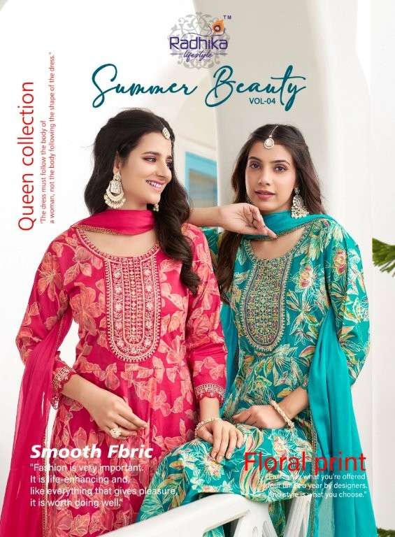 RADHIKA LIFESTYLE SUMMER BEAUTY VOL-4 4001 TO 4006 SERIES PURE COTTON EBMROIDERY DRESSES-00140