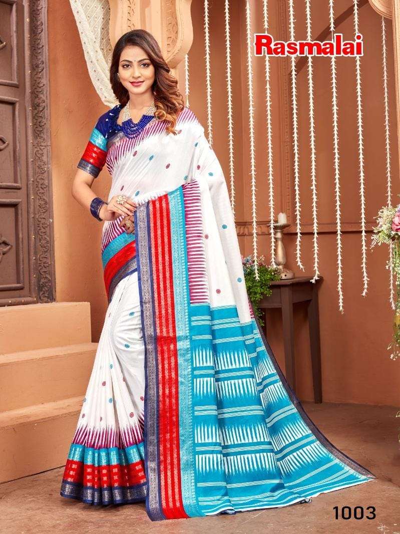 RASMALAI SILK BY ASLIWHOLESALE DESIGNER PURE SOFT COTTON PRINTED SAREES-00264