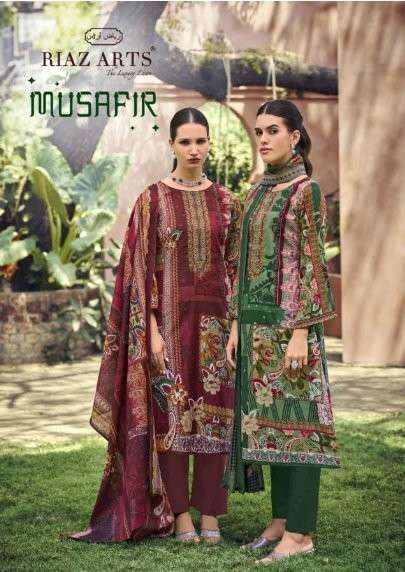 RIAZ ART MUSAFIR 101 TO 104 SERIES PURE LAWN EMBROIDERY PAKISTANI DRESSES-00011