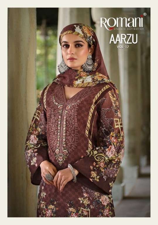 ROMANI AARZU VOL-17 1101-001 TO 1101-008 SERIES HEAY EMBROIDERY COTTON PAKISTANI DRESSES-00011